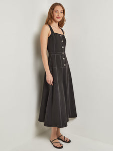 Midi Fit & Flare Dress - Button Front Woven, Black/White | Meison Studio Presents Misook