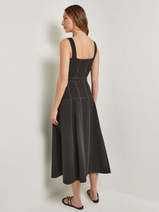 Midi Fit & Flare Dress - Button Front Woven, Black/White | Meison Studio Presents Misook