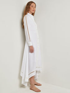 Maxi Dress - Eyelet Trim Cotton, White, White | Meison Studio Presents Misook