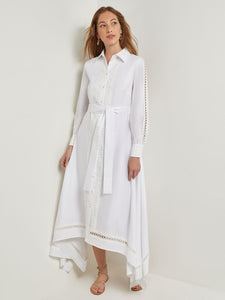 Maxi Dress - Eyelet Trim Cotton, White, White | Meison Studio Presents Misook