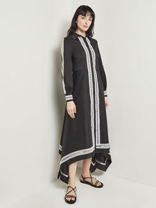 Maxi Dress - Eyelet Trim Cotton, Black & White, Black/White | Meison Studio Presents Misook