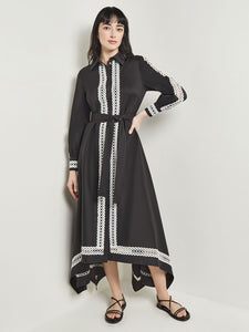 Maxi Dress - Eyelet Trim Cotton, Black & White, Black/White | Meison Studio Presents Misook