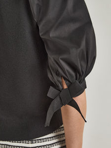 Tie-Detail Puff Sleeve Blouse - Mixed Media, Black | Meison Studio Presents Misook