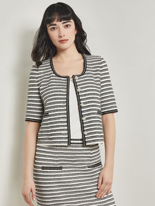 Heritage Fit Chain Trim Jacket - Recycled Knit, New Ivory/Black | Meison Studio Presents Misook