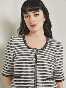 Heritage Fit Chain Trim Jacket - Recycled Knit, New Ivory/Black | Meison Studio Presents Misook