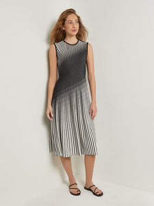 Midi A-Line Dress - Ombre Soft Intarsia Knit, New Ivory/Black | Meison Studio Presents Misook