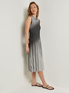 Midi A-Line Dress - Ombre Soft Intarsia Knit, New Ivory/Black | Meison Studio Presents Misook