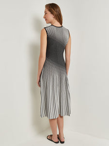 Midi A-Line Dress - Ombre Soft Intarsia Knit, New Ivory/Black | Meison Studio Presents Misook