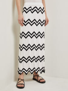 Maxi Pencil Skirt - Contrast Chevron Pointelle Soft Knit, New Ivory/Black | Meison Studio Presents Misook