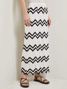 Maxi Pencil Skirt - Contrast Chevron Pointelle Soft Knit, New Ivory/Black | Meison Studio Presents Misook