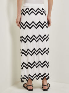 Maxi Pencil Skirt - Contrast Chevron Pointelle Soft Knit, New Ivory/Black | Meison Studio Presents Misook