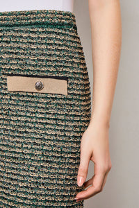 Contrast Detail Tweed Knit Pencil Skirt | Ming Wang