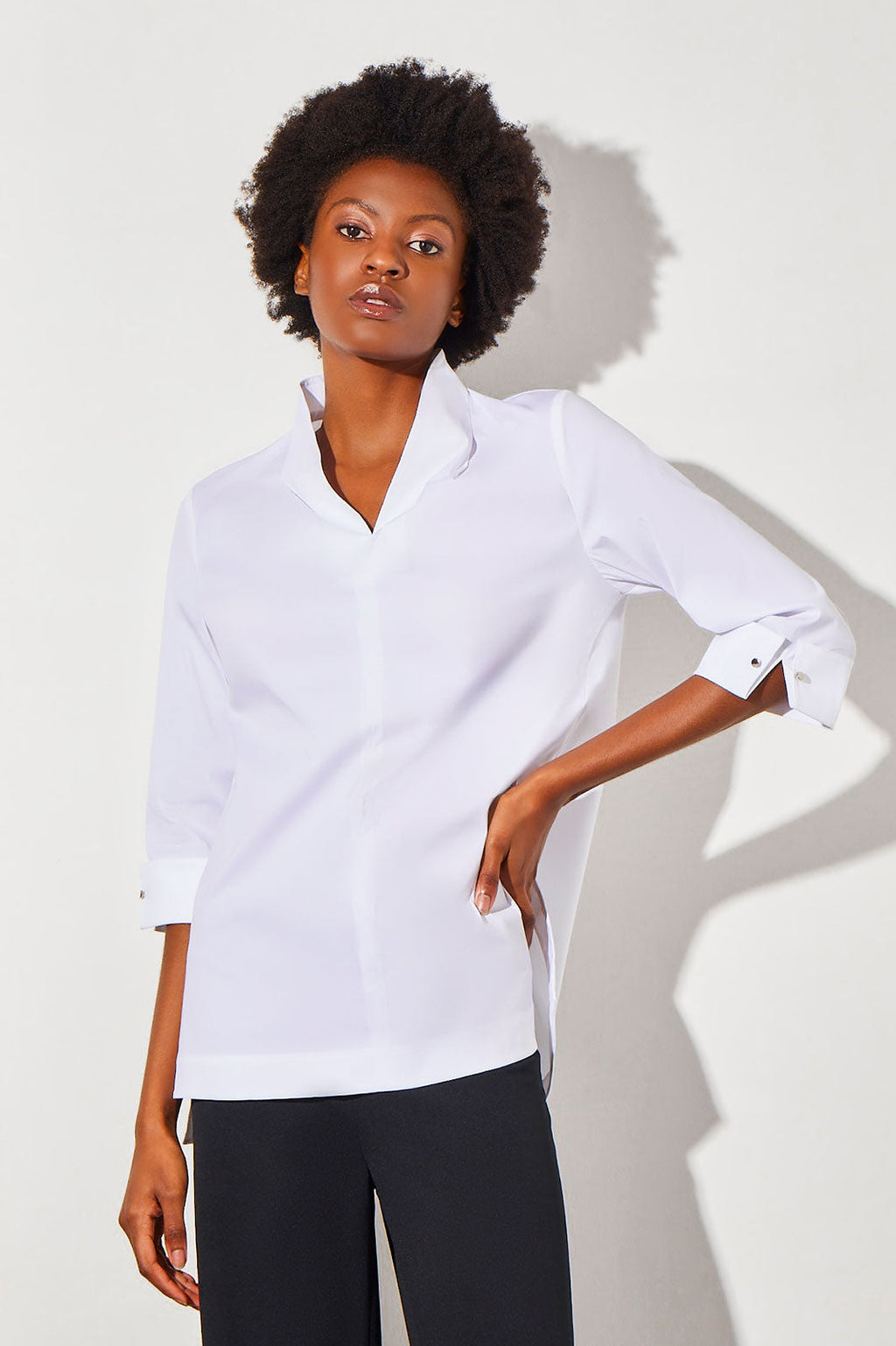 Cuff Sleeve High-Low Cotton Blouse | Ming Wang – meison