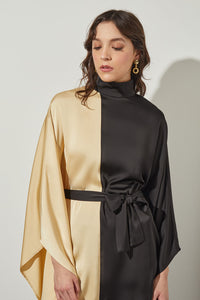 Plus Size Mock Neck Blouse - Two-Tone Satin Crepe | Ming Wang