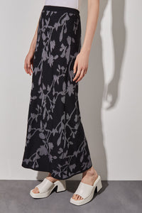 Maxi A-Line Skirt - Floral Jacquard Soft Knit | Ming Wang