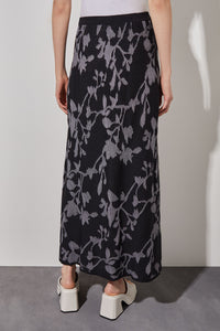 Maxi A-Line Skirt - Floral Jacquard Soft Knit | Ming Wang