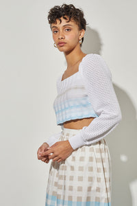 Bishop Sleeve Cropped Top - Textured Soft Knit | Ming Wang