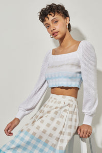 Bishop Sleeve Cropped Top - Textured Soft Knit | Ming Wang