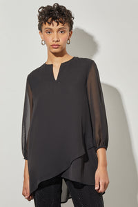 High-Low Blouse - Split Neck Chiffon | Ming Wang