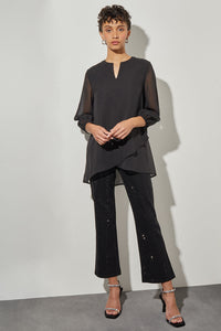 High-Low Blouse - Split Neck Chiffon | Ming Wang