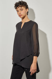 High-Low Blouse - Split Neck Chiffon | Ming Wang