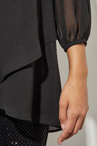 High-Low Blouse - Split Neck Chiffon | Ming Wang