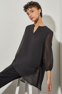 High-Low Blouse - Split Neck Chiffon | Ming Wang