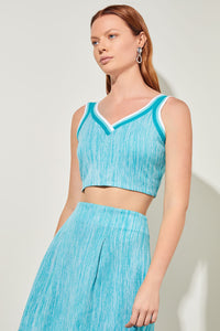 Cropped Tank - Contrast Trim Knit, Oceanfront/Bermuda/White | Ming Wang