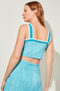 Cropped Tank - Contrast Trim Knit, Oceanfront/Bermuda/White | Ming Wang