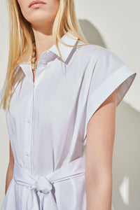 High-Low Shirt - Tie-Waist Stretch Cotton, White | Ming Wang