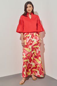 A-Line Midi Skirt - Multi Color Abstract Crepe de Chine | Ming Wang