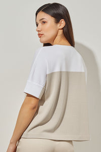 Short Dolman Sleeve Tunic - Color Blocked Soft Knit | Ming Wang