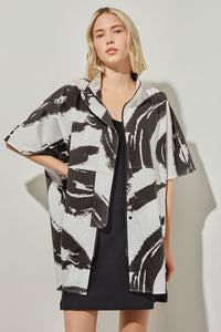 Dolman Sleeve Jacket - Abstract Cotton Blend, White/Black | Ming Wang