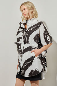 Dolman Sleeve Jacket - Abstract Cotton Blend, White/Black | Ming Wang