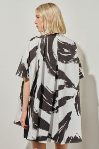 Dolman Sleeve Jacket - Abstract Cotton Blend, White/Black | Ming Wang