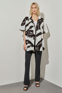 Dolman Sleeve Jacket - Abstract Cotton Blend, White/Black | Ming Wang