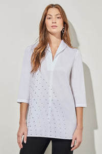 Shawl Collar Shirt - Studded Cotton Blend | Ming Wang