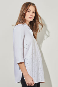 Shawl Collar Shirt - Studded Cotton Blend | Ming Wang