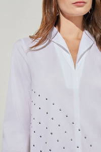 Shawl Collar Shirt - Studded Cotton Blend | Ming Wang