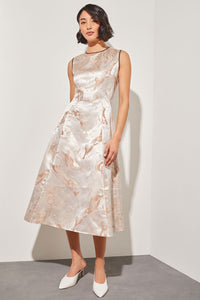 Modern Fit Midi A-Line Dress - Shimmer Woven Jacquard meison Modern Fit Midi A-Line Dress - Shimmer Woven Jacquard meison