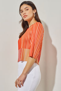 Plus Size Fine Pleat Blouse - Striped Crepe de Chine | Ming Wang