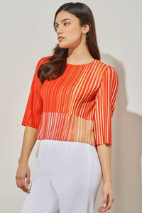 Plus Size Fine Pleat Blouse - Striped Crepe de Chine | Ming Wang