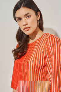 Plus Size Fine Pleat Blouse - Striped Crepe de Chine | Ming Wang