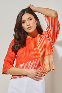 Plus Size Fine Pleat Blouse - Striped Crepe de Chine | Ming Wang