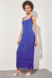 Maxi Sheath Dress - Fringe Trim Knit | Ming Wang