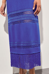 Maxi Sheath Dress - Fringe Trim Knit | Ming Wang