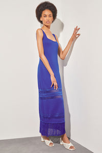 Maxi Sheath Dress - Fringe Trim Knit | Ming Wang