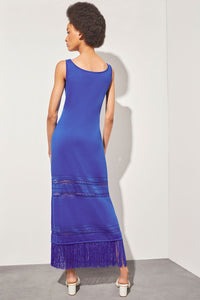 Maxi Sheath Dress - Fringe Trim Knit | Ming Wang