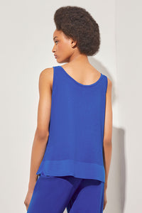 Plus Size V-Neck Tank - Side-Slit Soft Knit, Sapphire Sea | Ming Wang