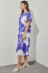 Plus Size Shift Below Knee Dress - Belted Floral Crepe de Chine | Ming Wang